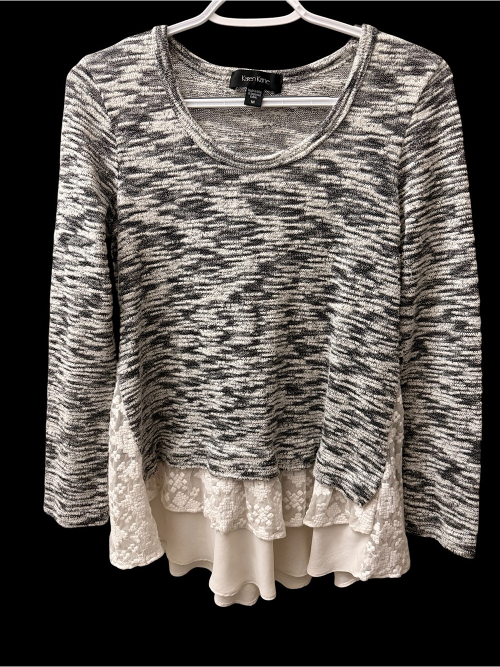 Karen Kane Marled Black and Cream Knit Layered-Look Top